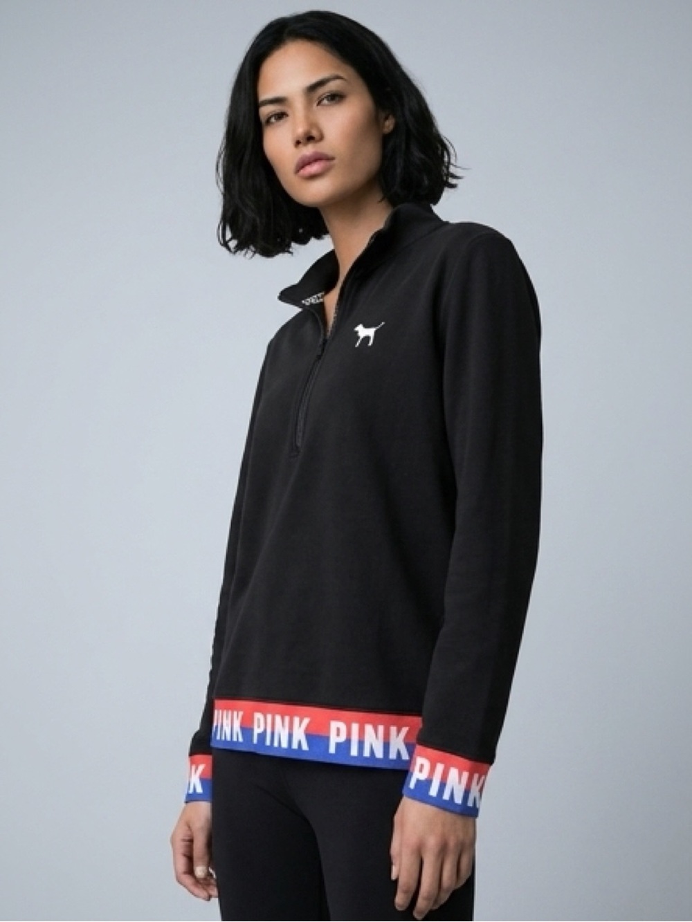 loungewear cozy Y2K Victoria's Secret PINK black quarter zip sweatshirt Size M